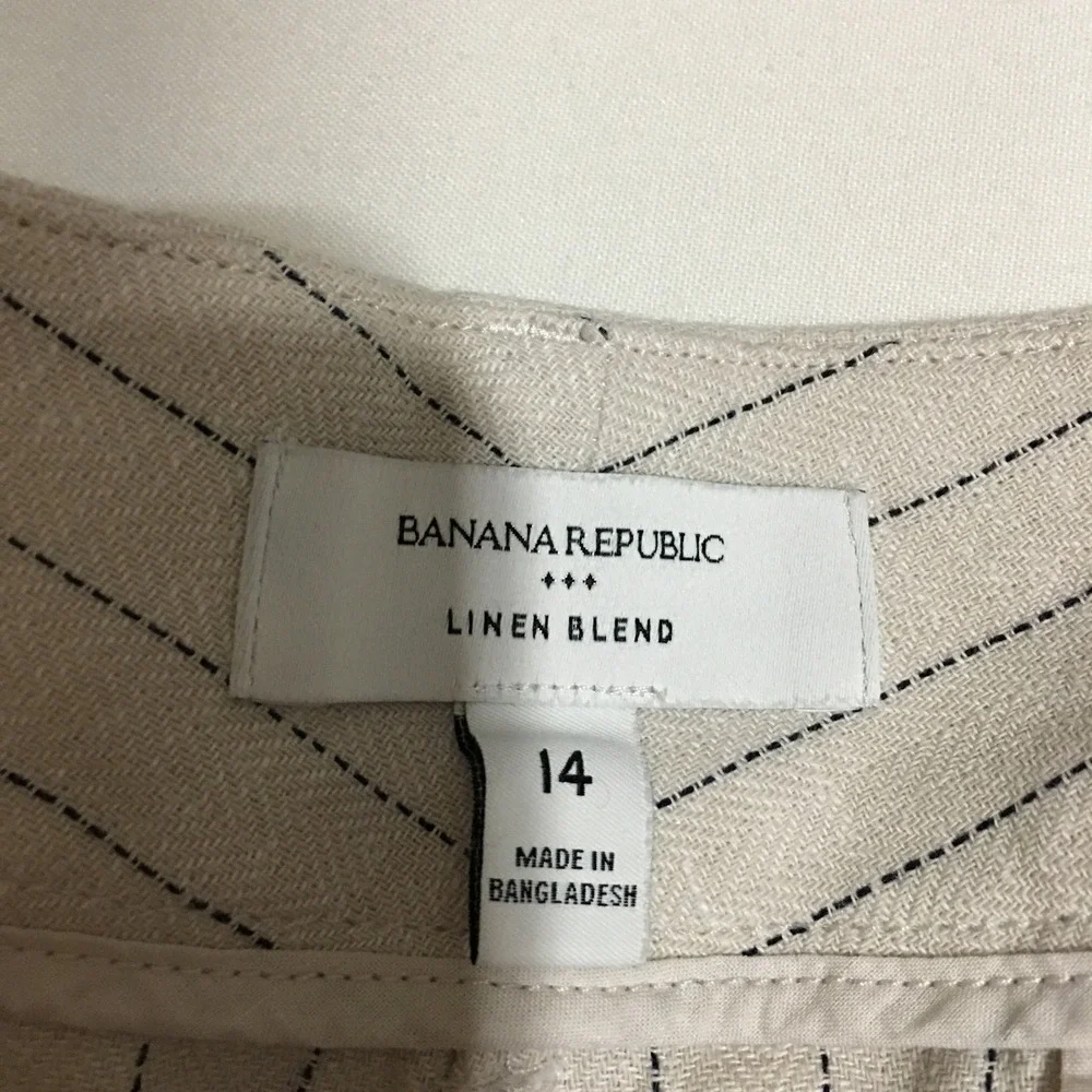 Banana Republic Linen Blend Trousers Womens Size 14 Beige Striped Pleated